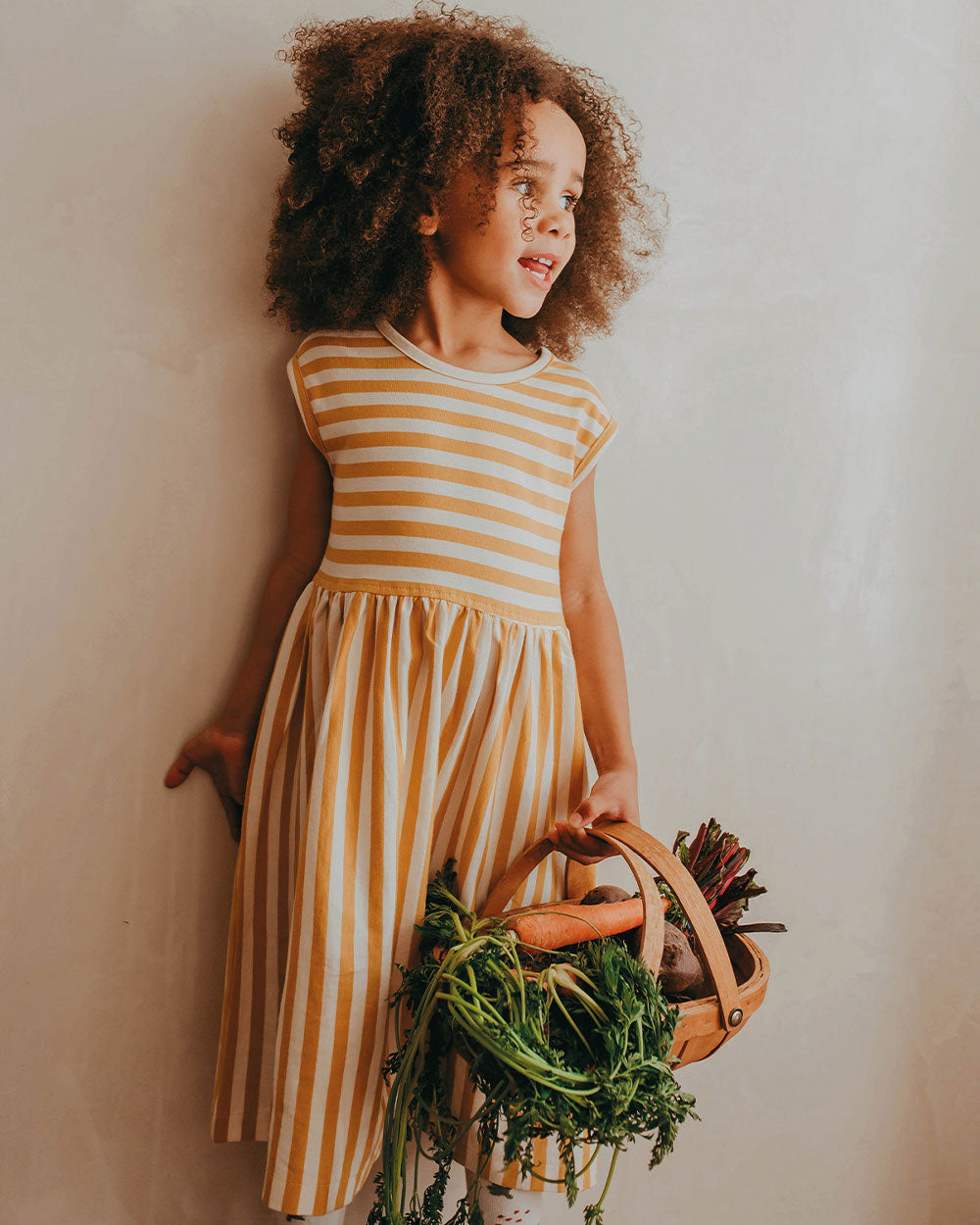organic coton Yellow Wide Stripe Print Dress - image 1