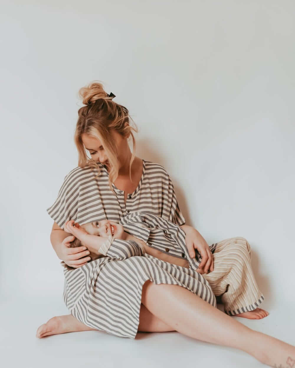 organic cotton Ada Beige Reversible Mix Stripe Print Mini Dress - image 2